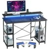 Vevor 120 cm kompiuterio stalas su LED, maitinimo lizdais, apverčiamas žaidimų stalas su monitoriaus stovu, namų biuro darbo vieta, juodas stalas su lentynomis, modernūs baldai