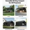 12x6 m Tvirtas Automobilių Paviljonas su Sienomis, Nešiojama Pastogė, Garažas, Sandėliavimas, Renginiai, Pilka