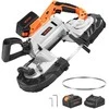 20 V akumuliatorinis juostinis pjūklas, 127 mm, metalui/medienai, 0-192 m/min, bešepetėlis, su baterija ir įkrovikliu, galingas nešiojamas juostinis pjūklas pjovimo staklės