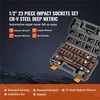 23 dalių 1/2 colio smūginių galvučių rinkinys, Cr-V plieno metrinės ir SAE galvutės su reketu ir dėklu, 6 kampų galvutės automobilių remontui, įrankiai mechanikams