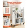3 pakopų mobili bibliotekėlė, vienpusė L formos, balta knygų vežimėlis, tvirtas, skirta klasei, mokyklinė lentyna