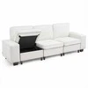 3 vietų sofa, modulinė sekcijinė sofa su daiktadėže, moderni minkšta sofa su šoninėmis kišenėmis ir metaliniu rėmu, svetainei miegamajam butui biurui, balta sekcijinė sofa su saugykla