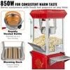 8 oz (0.23 kg) spragėsių aparatas su vežimėliu, 850 W raudonas, kino teatro stiliaus, namams ir komercinei paskirčiai, spragėsių gaminimo mašina