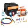 AC vakuuminis siurblys ir manometrų rinkinis, automobilių HVAC kondicionavimui, 3.5 CFM vienpakopis rotacinis siurblys, kolektoriaus manometrų komplektas, šaldymo įrangos įrankiai