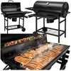Anglies kepsninė statinė, 2 grotelės, sulankstomi stalviršiai, juoda BBQ grilius, lauko kepsninė, grilinė