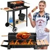 Anglies kepsninė su ratukais, reguliuojamu aukščiu, iešmu, juoda lauko BBQ grilius, šašlykinė, kepimo grotelės