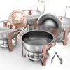 Apvalus maisto pašildymo indų rinkinys, 4.7 litrų nerūdijančio plieno bufeto serveris, rožinio aukso maisto šildytuvas, 4 vnt. maisto pašildymo indų vakarėliams