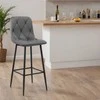 Baro kėdė, grafito velvetas, dygsniuota sėdynė, metalinės kojos, 111 cm aukščio virtuvės baro taburetė, pusbario kėdė