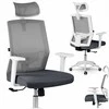 Biuro kėdė su mikro-tinklu, pilka ergonomiška kėdė su reguliuojama galvos atrama, supimo ir aukščio reguliavimu, patogi kompiuterio kėdė namams ir biurui