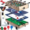 Daugiafunkcinis žaidimų stalas, 4-in-1, medinis, stalo futbolas, stalo tenisas, šaškės, biliardas, namų pramogoms