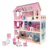 Doll House Medinis lėlių namas, 3 aukštų, su LED apšvietimu ir baldų komplektu
