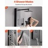 Dušo panelės bokšto sistema, nerūdijančio plieno kolona, lietaus galvutė, masažinis purkštukas, juoda dušo sistema, prie sienos montuojama dušo panelė
