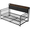 VEVOR Dvigulė metalinė sofa-lova su ištraukiama lova, USB ir daiktadėže, juoda. Sofa lova, dvivietė lova, svečių lova
