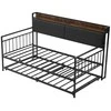 Vevor Dvigulė metalinė sofa-lova su ištraukiama lova, USB ir daiktadėže, juoda. Sofa lova, dvivietė lova, svečių lova