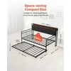 Dvigulė metalinė sofa-lova su ištraukiama lova, USB ir daiktadėže, juoda. Sofa lova, dvivietė lova, svečių lova