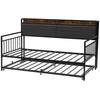 Vevor Dvigulė metalinė sofa-lova su ištraukiama lova, USB ir daiktadėže, juoda. Sofa lova, dvivietė lova, svečių lova