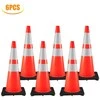 Eismo kūgiai 6 vnt., 92 cm, PVC oranžiniai saugos kūgiai su juodu pagrindu, kelio kūgiai, statybų aikštelės kūgiai, automobilių stovėjimo aikštelės kūgiai