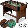 Futbolo stalas namams, su MDF žaidimo lauku, tamsiai rudas stalo futbolas, futbolo stalas vaikams, stalo futbolo žaidimas