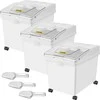 Ingredientų dėžė 40 l, miltų laikymo dėžės su ratukais, PP, 3 vnt. rinkinys, balta, su samteliu ir stumdomu dangčiu, komercinės, maisto produktų laikymo talpos