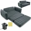 Intex Veliūrinė pripučiama sofa-lova 2-in-1, su elektrine pompa, patogūs svetainės baldai, pilka sofa-lova