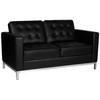 Juoda dirbtinės odos laukiamojo sofa, moderni priėmimo sėdynė, 2 vietų sofa laukiamiesiems