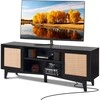 Juodas TV staliukas 75" TV, ratano spintelė, komoda su rozete, TV konsolė, media centras