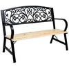Juodo metalo ir ketaus sodo suoliukas su mediniu sėdynės pagrindu, 120 cm, lauko baldai, parkui, terasai