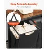 Keturių skyrių skalbinių rūšiuotuvas, didelės talpos krepšys su mediniu stalviršiu, laisvai stovintis laikymo organizatorius, juodas skalbinių separatorius