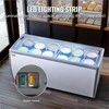 Komercinė ledų vitrina, 567 L talpa, 12 didelių indų, mobilus šaldiklis stikliniu viršumi, gelato šaldymo vitrina restoranams, šaldymo įranga