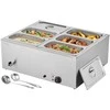 Komercinis maisto šildytuvas, 1500W elektrinis nerūdijančio plieno garų šildytuvas, 6 keptuvių bufeto serveris maitinimui