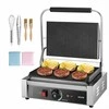 Komercinis paninis grilis 2200W, elektrinis sumuštinių keptuvas, nerūdijančio plieno presas, 34x23 cm rifliuota emaliuota plokštė, temperatūros reguliavimas, profesionalus kontaktinis grilis
