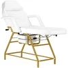 Kosmetinė kėdė su padėklais, aukso ir baltos spalvos grožio lova, masažo kėdė su galvos atramos anga, reguliuojama procedūrų kėdė