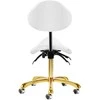Kosmetologinė kėdė, reguliuojamo aukščio, su atlošu, grožio salonams, ergonomiška kėdė, balta ir auksinė kėdė