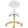 Kosmetologinė kėdė, reguliuojamo aukščio, su atlošu, grožio salonams, ergonomiška kėdė, balta ir auksinė kėdė