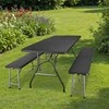 Lauko baldų komplektas Pinti lauko baldai, 180 cm stalas, 2 suolai, juodi, valgomojo komplektas, sodo baldų komplektas, terasos baldai
