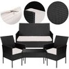 Lauko baldų komplektas Technoratano sodo baldų komplektas, juodas ir smėlio, su pagalvėlėmis, dviguba sofa, foteliai ir stalas, lauko valgomojo komplektas, terasos baldai