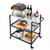 Lauko kepsninės vežimėlis, 800 x 610 mm nerūdijančio plieno stalviršis, su tinklinėmis lentynomis ir ratukais, BBQ paruošimo stalas terasai ir sodui, kepimo stalas, virtuvės vežimėlis