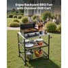 Lauko kepsninės vežimėlis, 800 x 610 mm nerūdijančio plieno stalviršis, su tinklinėmis lentynomis ir ratukais, BBQ paruošimo stalas terasai ir sodui, kepimo stalas, virtuvės vežimėlis