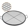 Laužavietės grotelių kepsninė, apvali kepimo grotelės, tvirto plieno laužavietės BBQ grotelės su rankena ir X tipo atrama, nešiojamas kempingo kepimo įrankis iškyloms ir susibūrimams, sto