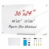 Magnetinė stiklinė lenta, sauso valymo lenta 900 x 600 mm, berėmė sieninė stiklo lenta su padėklu ir žymekliais, stiklinė rašymo lenta biurui ir klasei, magnetinė balta lenta