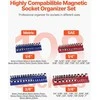 Magnetinis lizdų laikiklių rinkinys, 4 vnt., ABS lizdų dėklai, mėlynas ir raudonas lizdų laikiklis metrinėms ir SAE