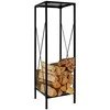 Metalinis malkinės stovas, 2 lentynos, juodas matinis, 100 kg, malkų laikiklis namams, malkų saugykla