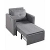Miegamoji sofa-lova, transformuojama su šonine kišene ir stalviršiu, 5 reguliuojamos padėtys, ištraukiama sofa su dėže ir ratukais, pilka, vienvietis fotelis lova