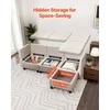Modulinė sekcijinė sofa svetainei ir miegamajam, su paslėpta dėtuve ir aukšto atšokimo kempine, 3 vietų minkštas kampas, balkšva sofa su pufu