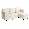 Modulinė sekcijinė sofa svetainei ir miegamajam, su paslėpta dėtuve ir aukšto atšokimo kempine, 3 vietų minkštas kampas, balkšva sofa su pufu