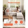 Modulinė sekcijinė sofa svetainei ir miegamajam, su paslėpta dėtuve ir aukšto atšokimo kempine, 3 vietų minkštas kampas, balkšva sofa su pufu