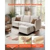 Modulinė sekcijinė sofa svetainei ir miegamajam, su paslėpta dėtuve ir aukšto atšokimo kempine, 3 vietų minkštas kampas, balkšva sofa su pufu
