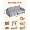 Modulinė vaikiška žaidimų sofa, sekcijinė mažylio sofa, kūrybinis derinys žaidimų kambariui, pilki vaikiški baldai, 14 dalių sofos komplektas