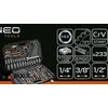 Neo Tools 233 dalių veržliarakčių rinkinys su reketiniais raktais, atsuktuvais ir replėmis