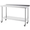 Nerūdijančio plieno darbo stalas 610x1524 mm su ratukais, dviejų aukštų, reguliuojamas, komercinis maisto ruošimo stalas, virtuvės stalas, nerūdijančio plieno stalviršis